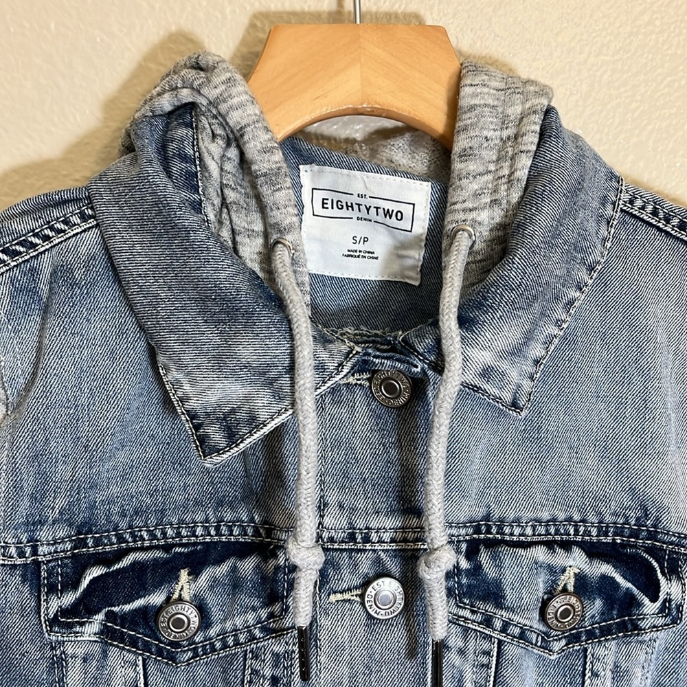Eighty Two Denim & Knit Hooded Jean Jacket - Picture 2 of 11